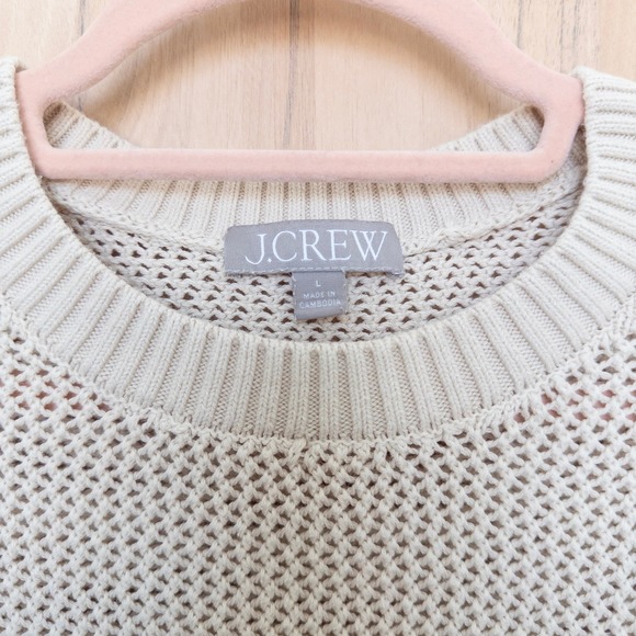 J. Crew Womens Crochet Knit Sweater Top Sz L Cream Long Sleeve Minimalist Preppy - Picture 4 of 8